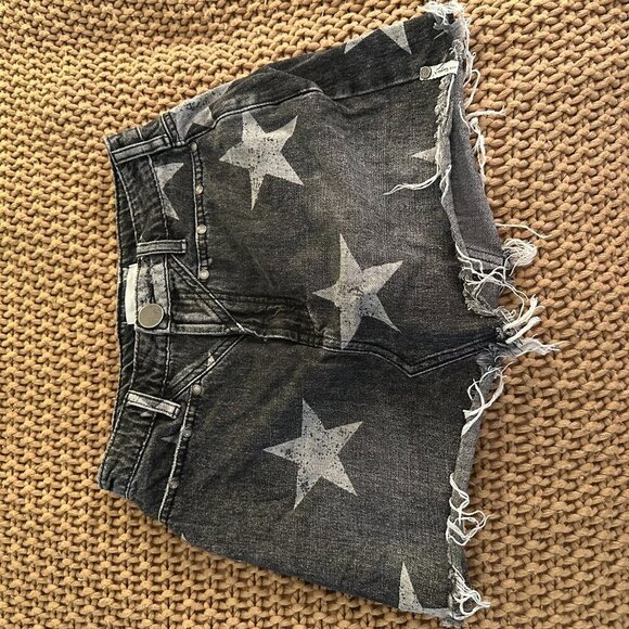 One Teaspoon Trucker Stars Distressed Denim Mini Skirt Size 24 - Picture 1 of 5